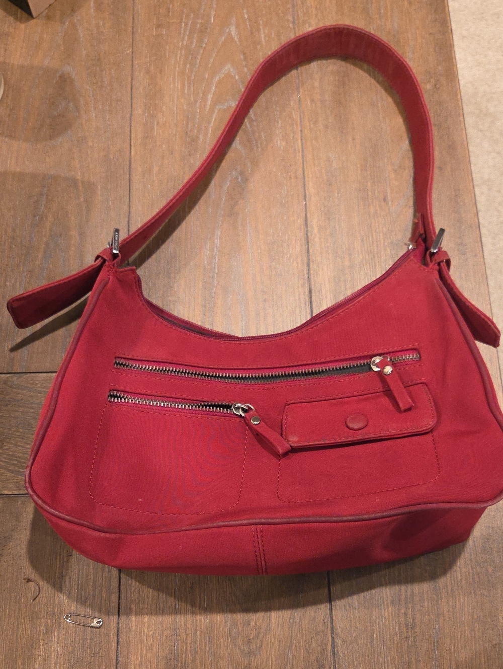Nine West Crimson Red Shoulder Bag with Front Zip Pockets